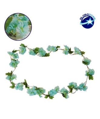 GloboStar® 09023 Τεχνητό Κρεμαστό Φυτό Διακοσμητική Γιρλάντα Μήκους 2.2 μέτρων με 18 X Άνθη Κερασιάς Γαλάζιο